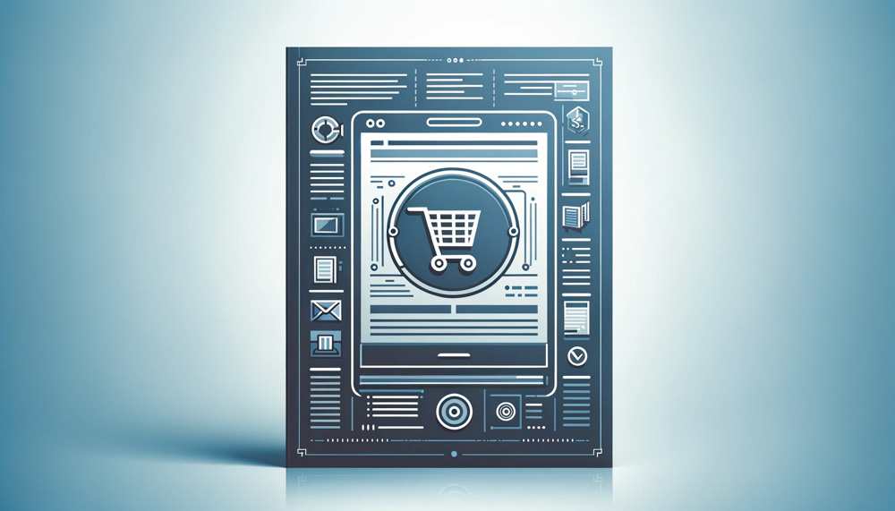 Ilustrácia predstavuje e-commerce, napríklad nákupný vozík alebo obrazovka počítača zobrazujúca rozhranie online obchodu.